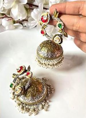 Golden And Silver Floral Design Earrings