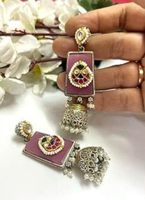 Silver And Pink Earrings