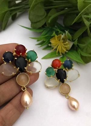 Earrings with Gemstones & Pearl