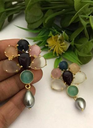 Earrings with Multi-Gemstones & Pearl