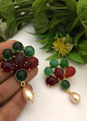 Floral Gold Red and Green Earrings