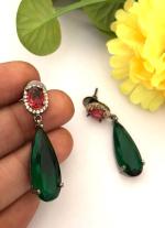 Earrings with Red & Green Gemstones