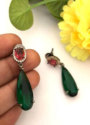 Earrings with Red & Green Gemstones