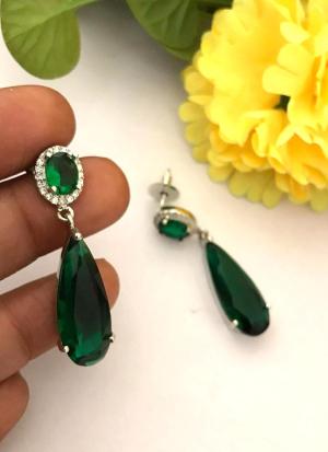 Earrings with Green Teardrop