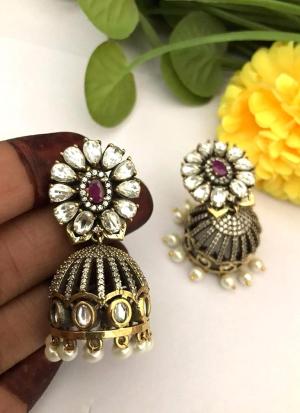 Dome Earrings with Pink & Clear Gemstones