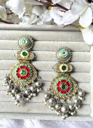 Earrings with Turquoise & Red Gemstones