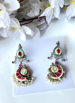 Earrings with Turquoise & Red Gemstones