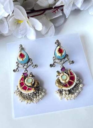 Moon Gold Earrings with Multicolored Gemstones