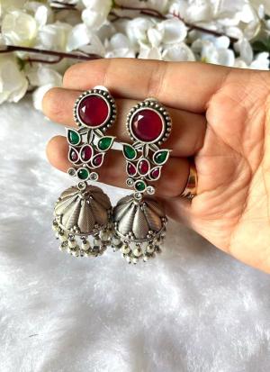 Dome Earrings with Red & Green Gemstones