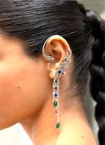 Ear Cuff & Dangling Earring with Multicolored Gemstones