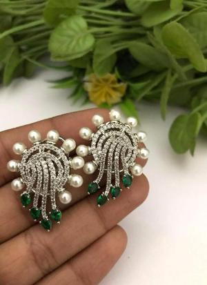 Green Pearl  Drop Earrings