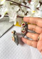 Gold & Gemstone Crescent Earrings
