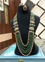 Multi-Strand Green Beaded Necklace & Matching Earrings\