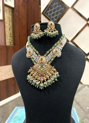Light Green Beaded Necklace & Matching Earrings