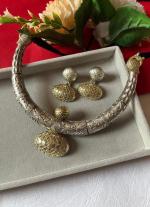 Silver-Gold Lattice Necklace & Matching Earrings