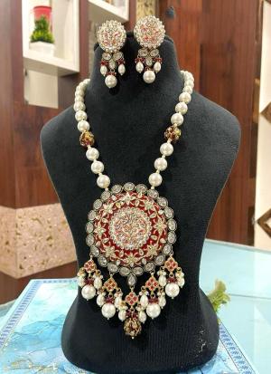 Red & Gold Bridal Necklace Set with Matching Earrings