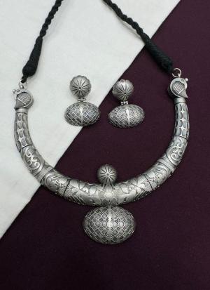 Peacock-Inspired Silver Necklace & Matching Earrings