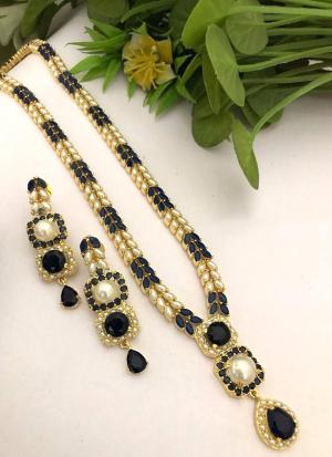 Blue & White Gemstone Gold Necklace Set with Matching Earrings