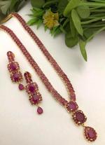 Pink Gemstone & Gold Bridal Necklace Set with Matching Earrings