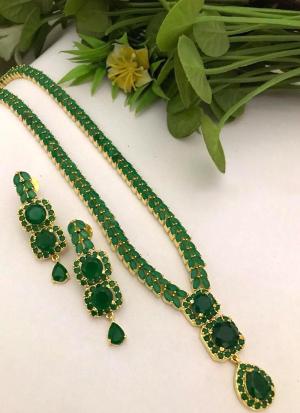 Green Gemstone & Gold Bridal Necklace Set with Matching Earrings