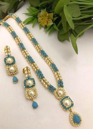 Blue & White Gemstone Gold Necklace Set with Matching Earrings
