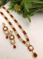 Red & White Gemstone Gold Necklace Set with Matching Earrings