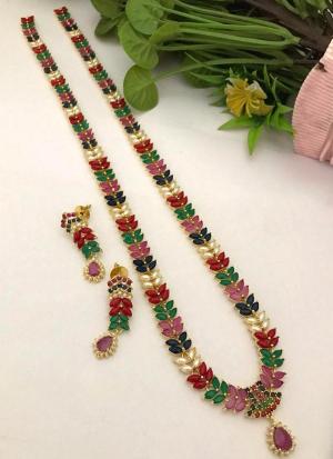 Multicolor Gemstone & Gold Necklace Set with Matching Earrings