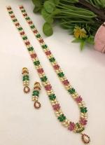 Green & Pink Gemstone Gold Necklace Set with Matching Earrings