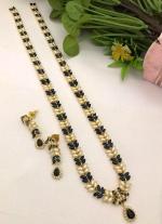 Blue & Cream Gemstone Gold Necklace Set with Matching Earrings