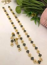 Traditional Blue Pearl & Gold Bridal Necklace Set with Floral Accents