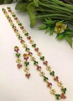 Bridal Floral Gemstone Gold Necklace Set with Matching Earrings