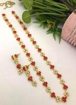Red & White Floral Classi Necklace Set with Matching Earrings