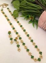 Green Floral Gemstone & Gold Necklace Set with Matching L ong Earrings