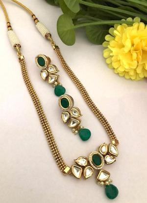 Gold Choker Necklace with Green & White Gemstones