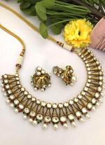 White Pearl & Gold Choker Necklace Set with Matching Jhumka Earrings