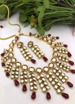 Classic Gold Choker Necklace with White Gemstones & Red Beads