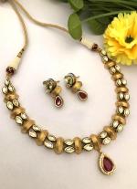 Gold Choker Necklace with White Gemstones & Red Pendant
