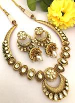 Gold Choker Necklace with White Oval Gemstones & Pearl Accents