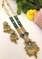Cream Beads Long Necklace Set with Matching Earrings