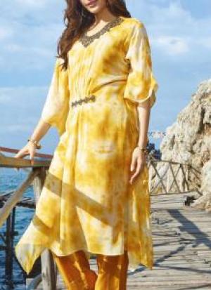 Yellow And White Designer Kaftan