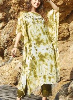 Olive Green And White Designer Kaftan