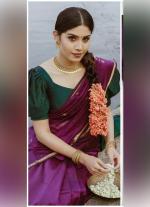 Purple Silk Cotton Saree with Contrast Pallu