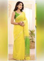 Yellow Silk Cotton Saree with Green Border & Contrast Pallu