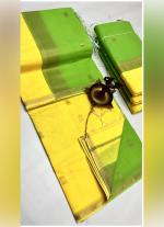 Yellow Silk Cotton Saree with Green Border & Contrast Pallu