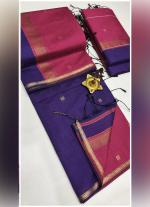 Dark Purple Silk Cotton Saree with Pink & Gold Border
