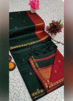 Green Silk Cotton Saree with Red & Gold Border