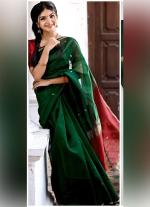 Silk Cotton Saree with Red & Gold Border