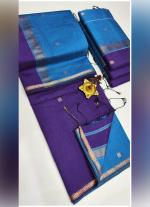 Blue Silk Cotton Saree with Silver Border & Contrast Pallu
