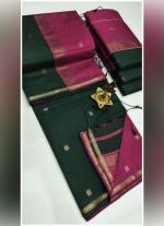 Green Silk Cotton Saree with Maroon & Gold Border