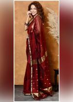 Maroon Silk Cotton Saree with Golden Border & Contrast Pallu